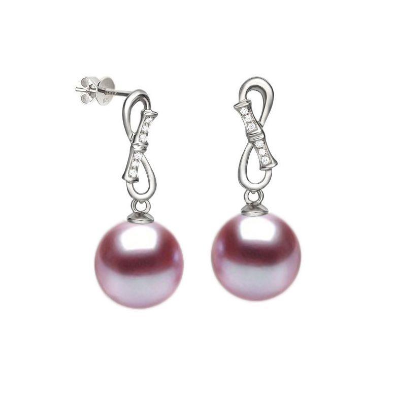 Boucles Bamboo. Perle lavande 9/9.5 mm, Diamants, Or blanc - 1