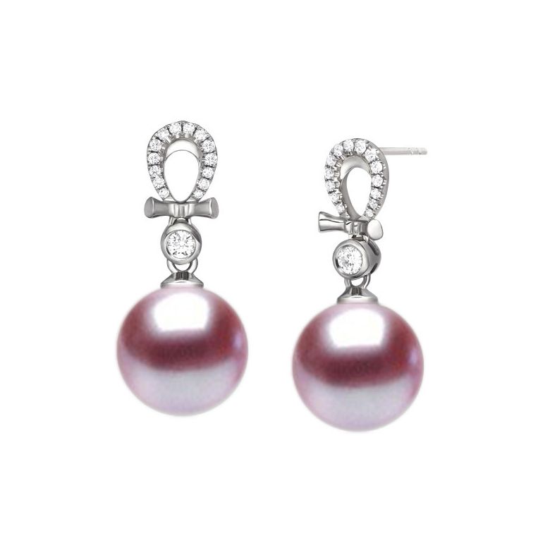 Boucles Bambouletta. Perle lavande 9/9.5 mm, Diamants, Or blanc - 1