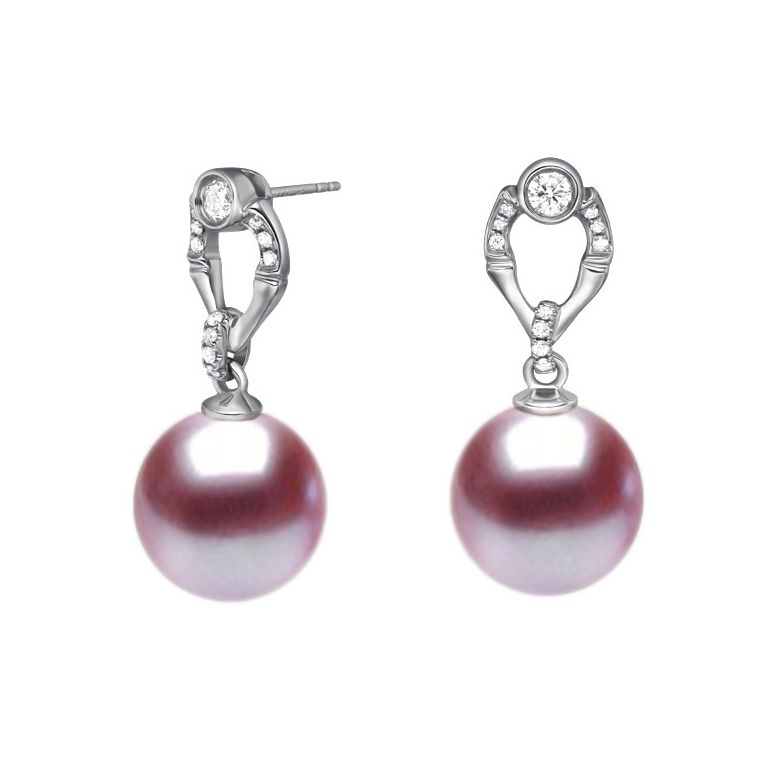Boucles Otatea. Perle lavande 9/9.5 mm, Diamants, Or blanc - 1