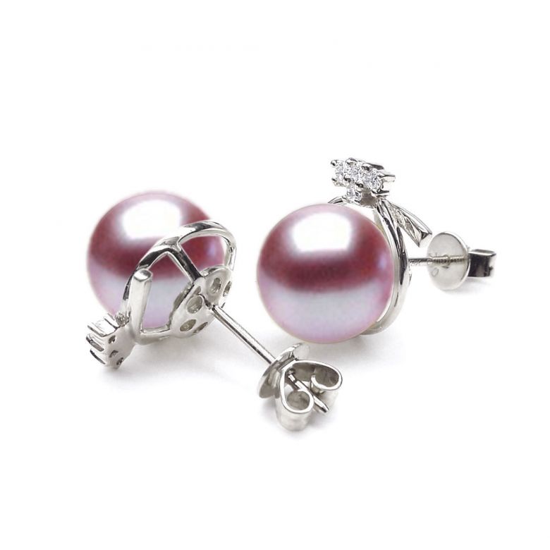 Boucles Chapeau Demoiselle. Perle lavande 9/9.5 mm, Diamants, Or blanc - 2