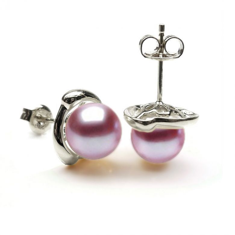 Boucles Capello. Perle lavande 9/9.5 mm, Diamants, Or blanc - 2