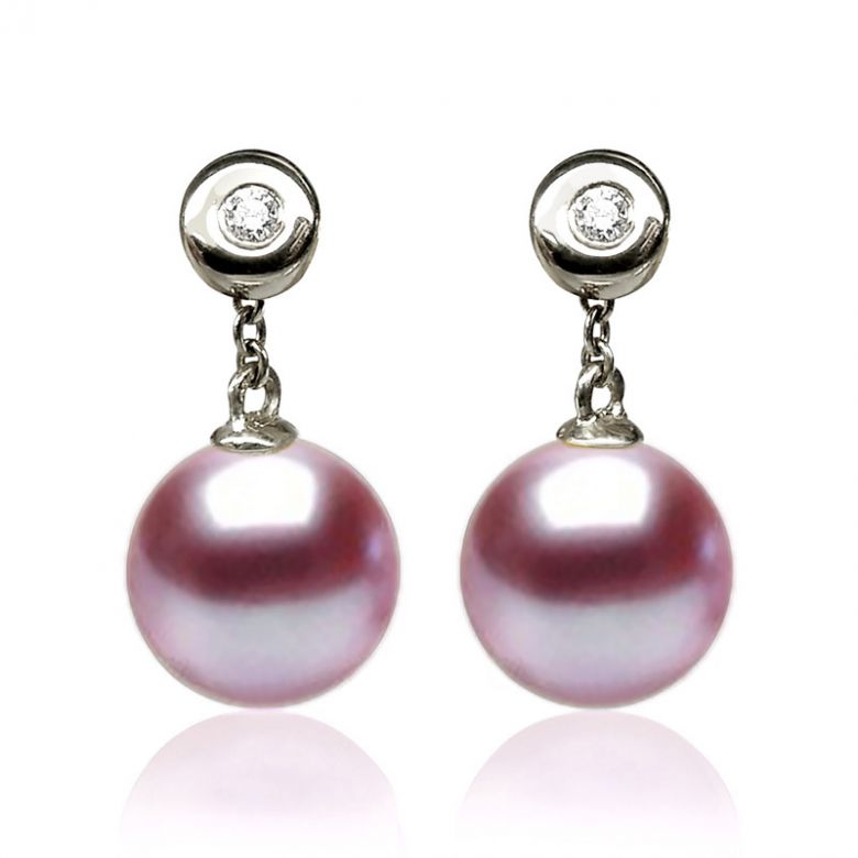 Boucles Albrizzi. Perle lavande 9/9.5 mm, Diamants, Or blanc - 1