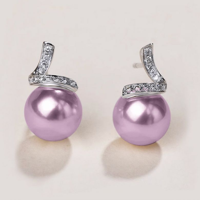 Boucles Ondine. Perle lavande 10/10.5 mm, Diamants, Or blanc - 2