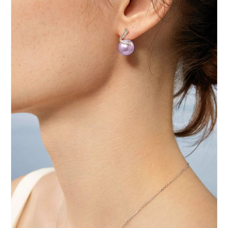Boucles Ondine. Perle lavande 10/10.5 mm, Diamants, Or blanc - 4