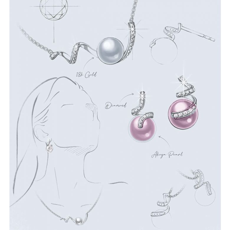 Boucles Ondine. Perle lavande 10/10.5 mm, Diamants, Or blanc - 5