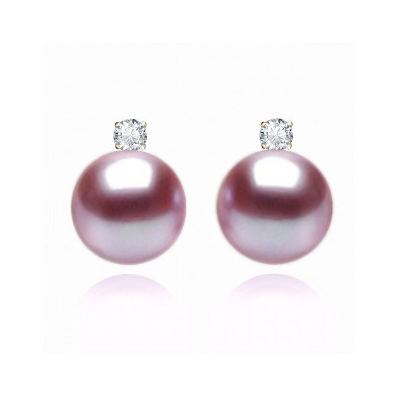 Boucles Castelli. Perle lavande 9/9.5 mm, Diamants, Or jaune - 1