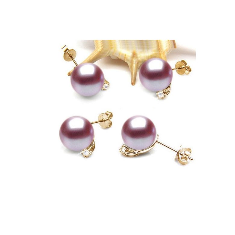 Boucles Castelli. Perle lavande 9/9.5 mm, Diamants, Or jaune - 2