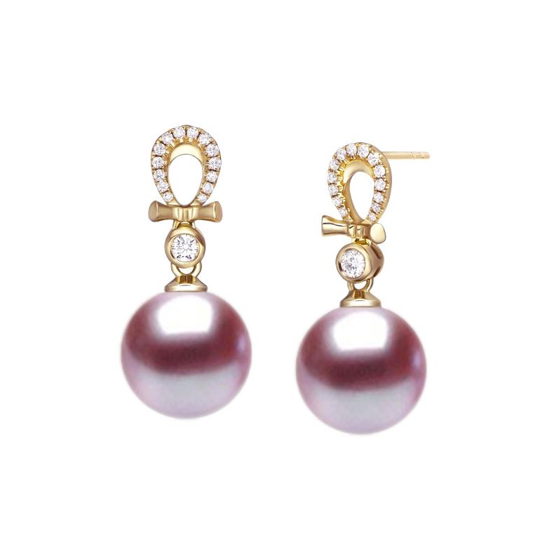 Boucles Bambouletta. Perle lavande 9/9.5 mm, Diamants, Or jaune - 1