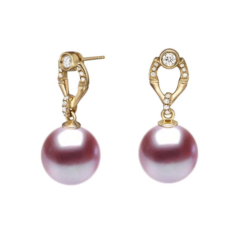 Boucles Otatea. Perle lavande 9/9.5 mm, Diamants, Or jaune - 1