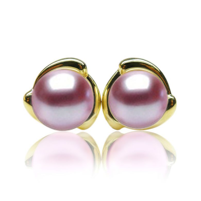 Boucles Capello. Perle lavande 9/9.5 mm, Diamants, Or jaune - 1