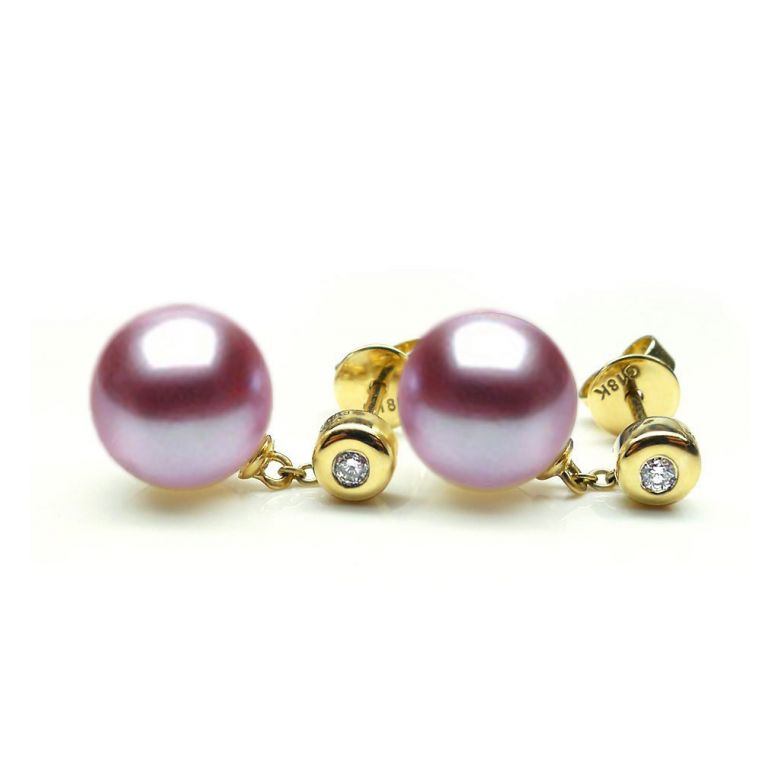 Boucles Albrizzi. Perle lavande 9/9.5 mm, Diamants, Or jaune - 2