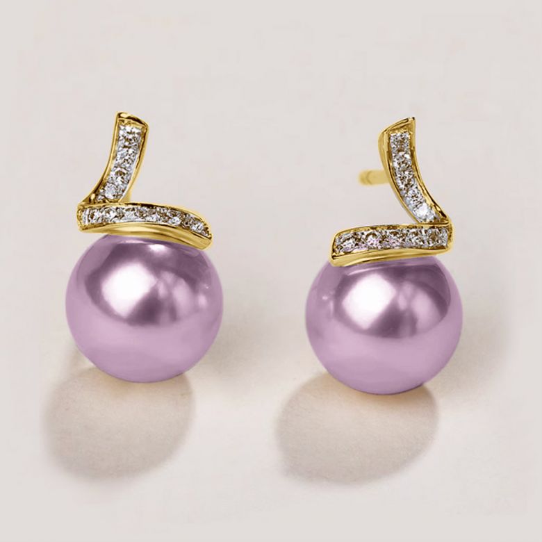 Boucles Ondine. Perle lavande 10/10.5 mm, Diamants, Or jaune - 2