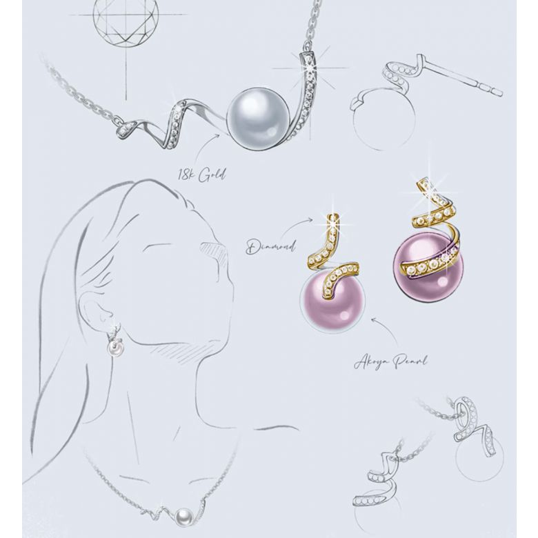 Boucles Ondine. Perle lavande 10/10.5 mm, Diamants, Or jaune - 5