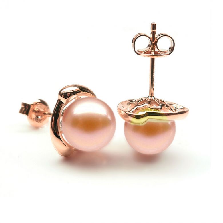 Boucles Capello. Perle rose 9/9.5 mm, Diamants, Or rose - 2