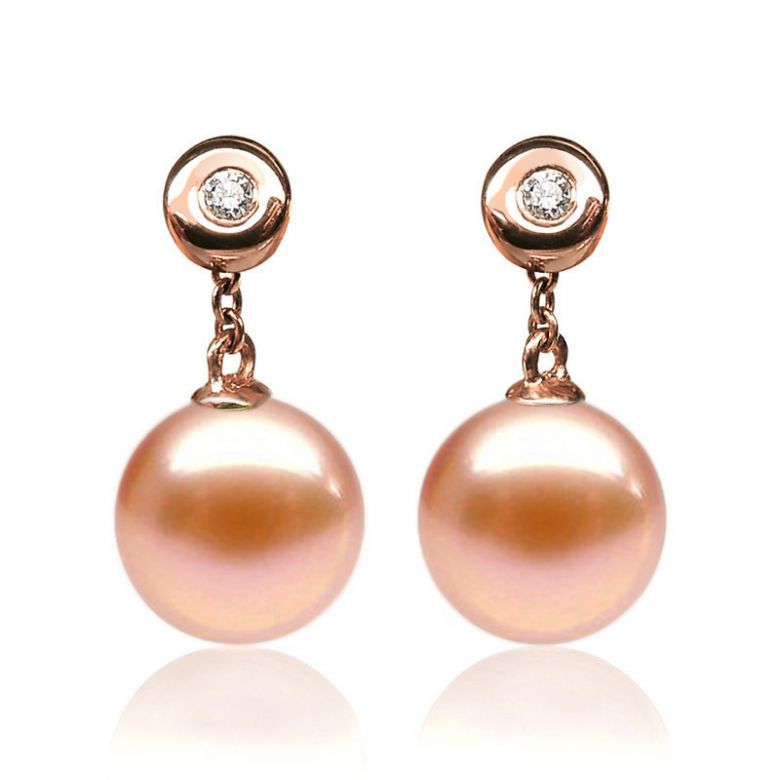 Boucles Albrizzi. Perle rose 9/9.5 mm, Diamants, Or rose - 1