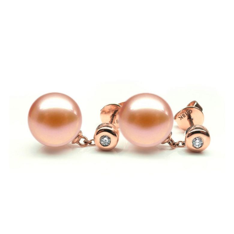 Boucles Albrizzi. Perle rose 9/9.5 mm, Diamants, Or rose - 2