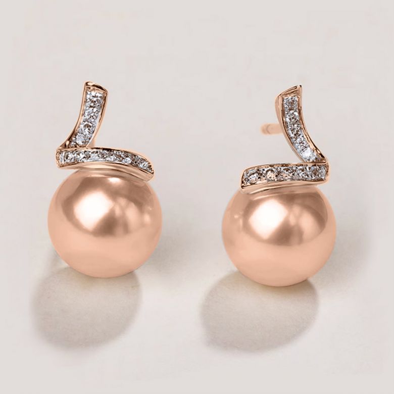 Boucles Ondine. Perle rose 10/10.5 mm, Diamants, Or rose - 2