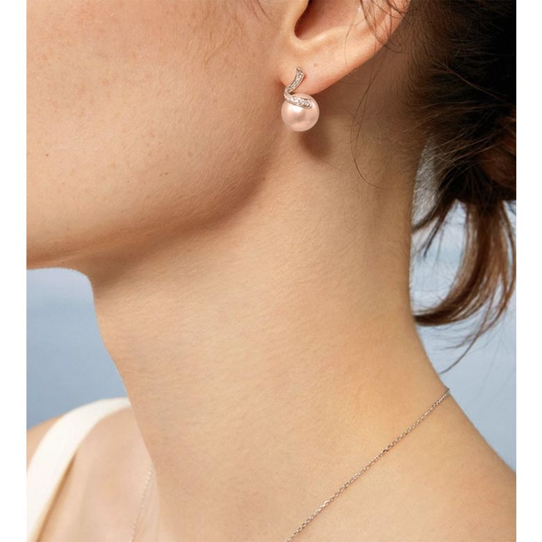 Boucles Ondine. Perle rose 10/10.5 mm, Diamants, Or rose - 4