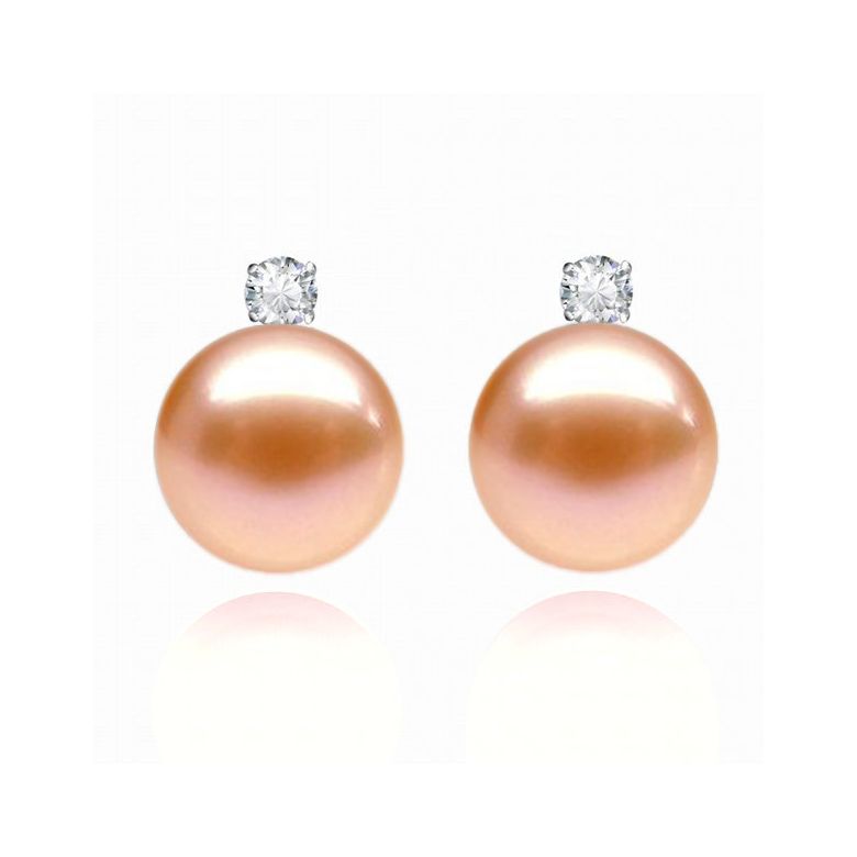 Boucles Castelli. Perle rose 9/9.5 mm, Diamants, Or blanc - 1