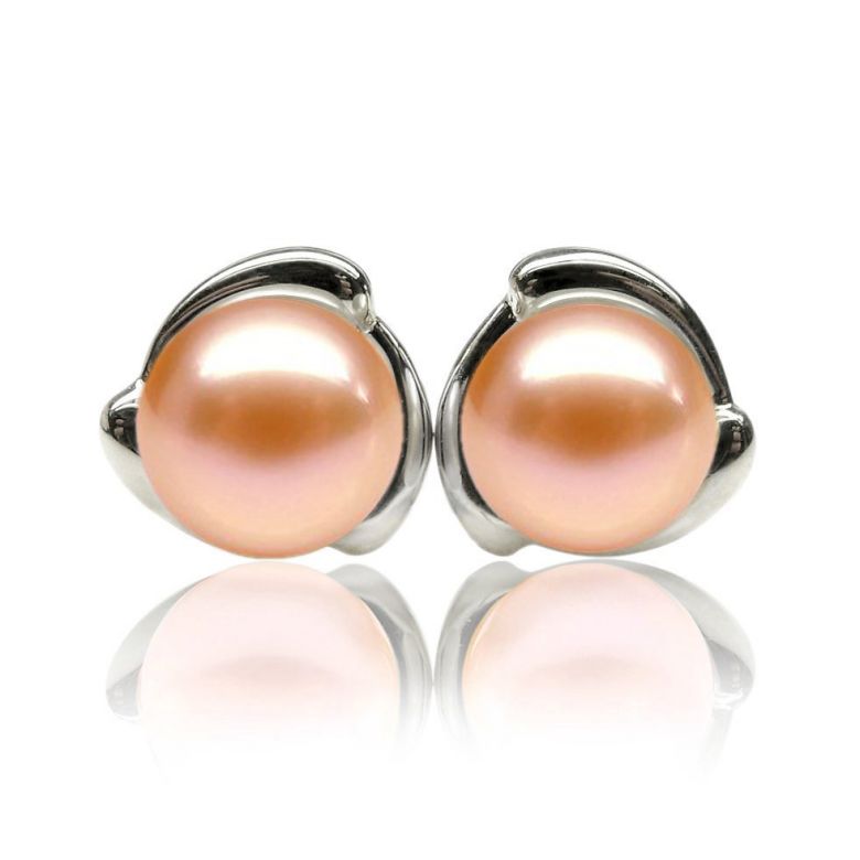Boucles Capello. Perle rose 9/9.5 mm, Diamants, Or blanc - 1