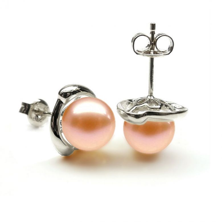 Boucles Capello. Perle rose 9/9.5 mm, Diamants, Or blanc - 2
