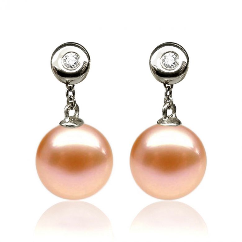 Boucles Albrizzi. Perle rose 9/9.5 mm, Diamants, Or blanc - 1