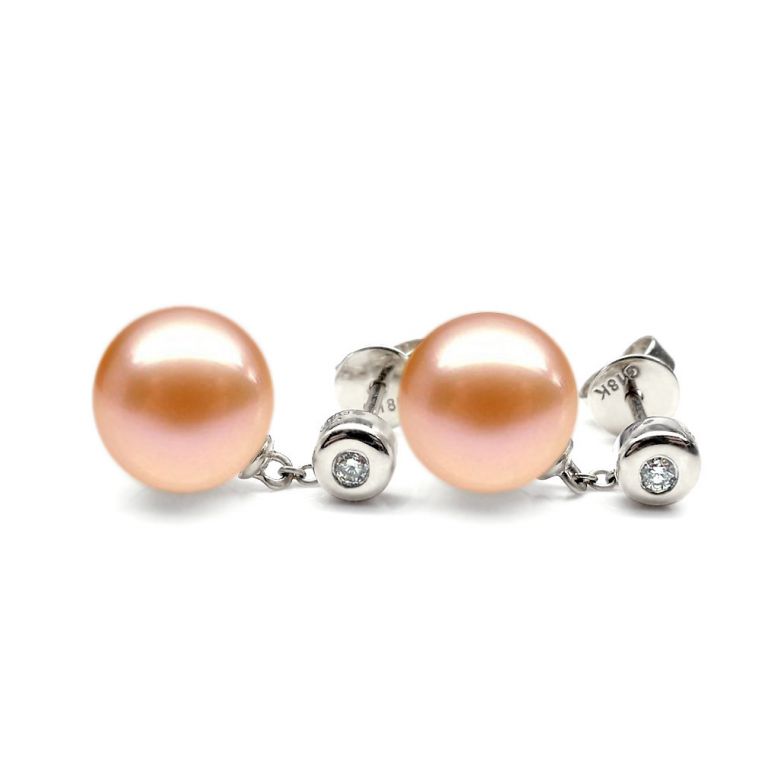 Boucles Albrizzi. Perle rose 9/9.5 mm, Diamants, Or blanc - 2