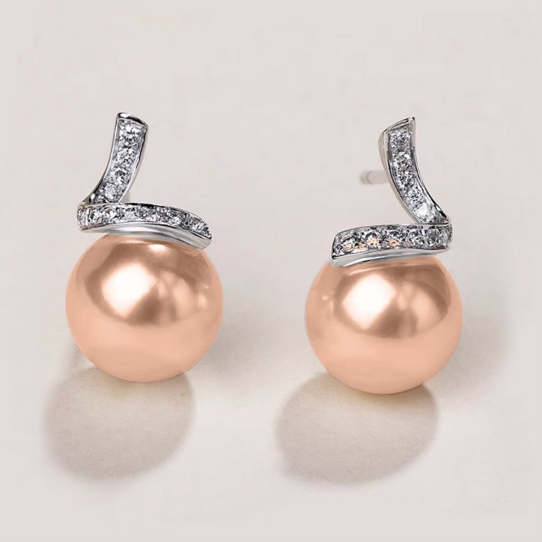 Boucles Ondine. Perle rose 10/10.5 mm, Diamants, Or blanc - 2
