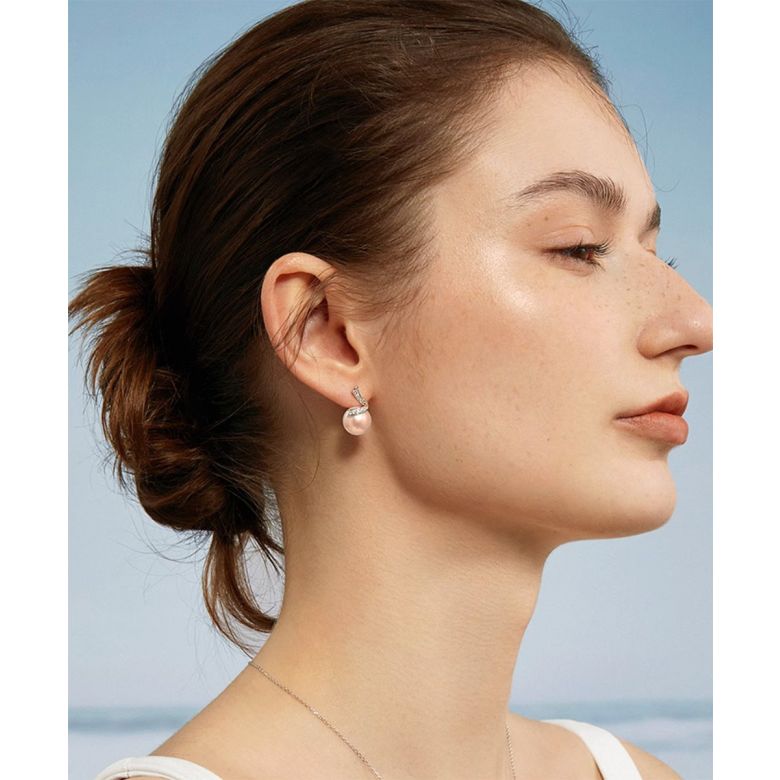 Boucles Ondine. Perle rose 10/10.5 mm, Diamants, Or blanc - 3