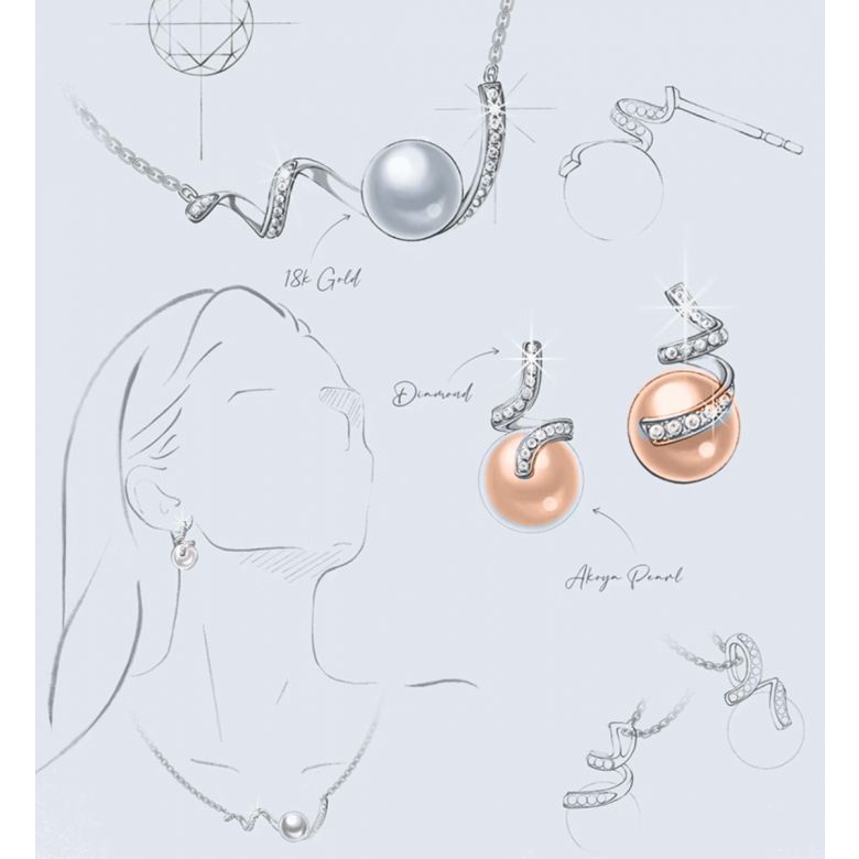 Boucles Ondine. Perle rose 10/10.5 mm, Diamants, Or blanc - 5
