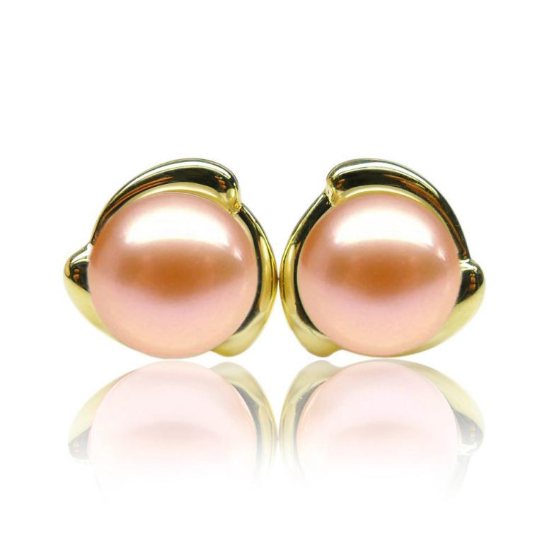 Boucles Capello. Perle rose 9/9.5 mm, Diamants, Or jaune - 1