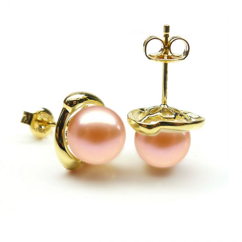 Boucles Capello. Perle rose 9/9.5 mm, Diamants, Or jaune - 2