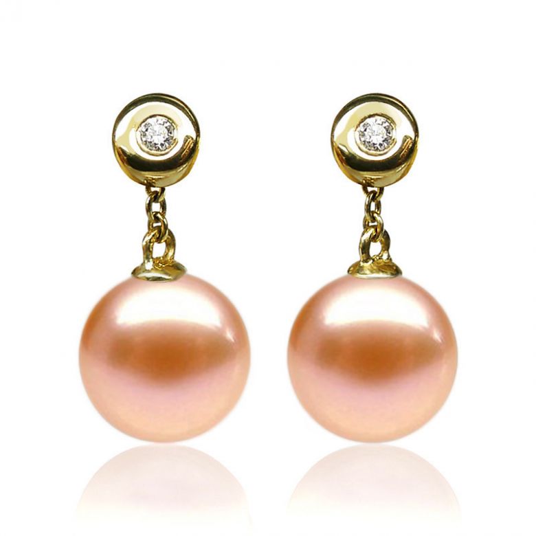 Boucles Albrizzi. Perle rose 9/9.5 mm, Diamants, Or jaune - 1