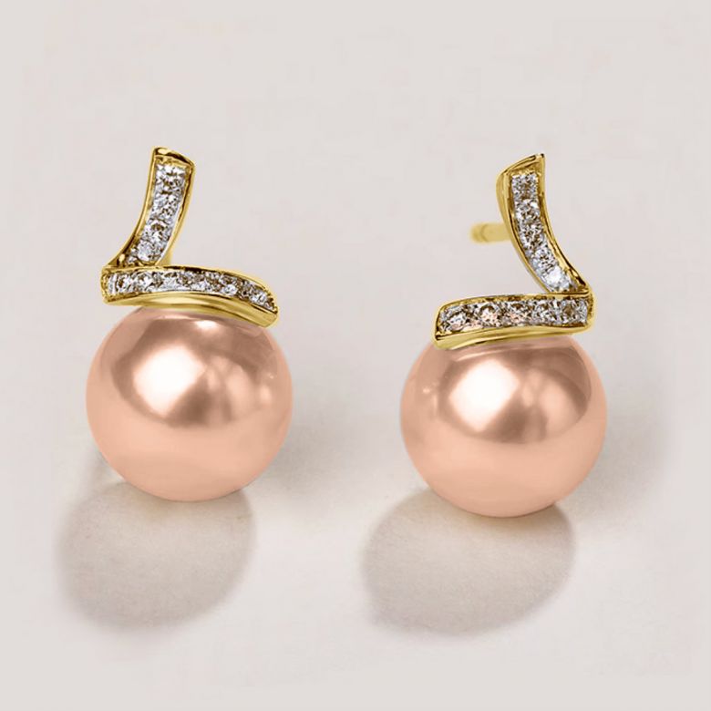 Boucles Ondine. Perle rose 10/10.5 mm, Diamants, Or jaune - 2