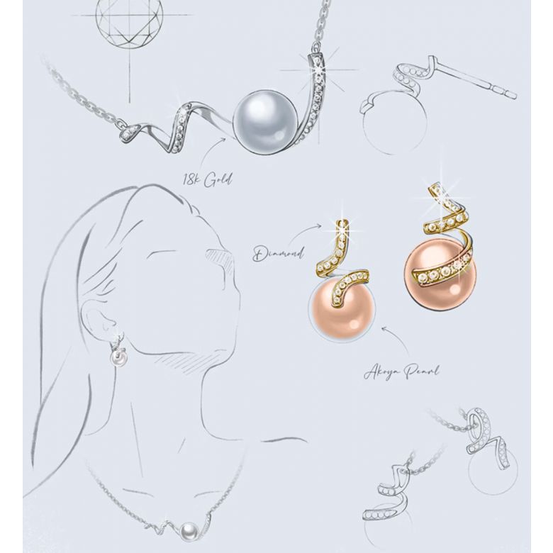 Boucles Ondine. Perle rose 10/10.5 mm, Diamants, Or jaune - 5