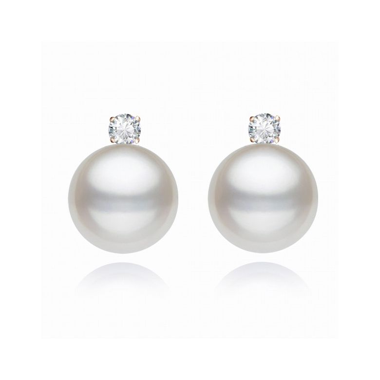Boucles Castelli. Perle blanche 9/9.5 mm, Diamants, Or rose - 1