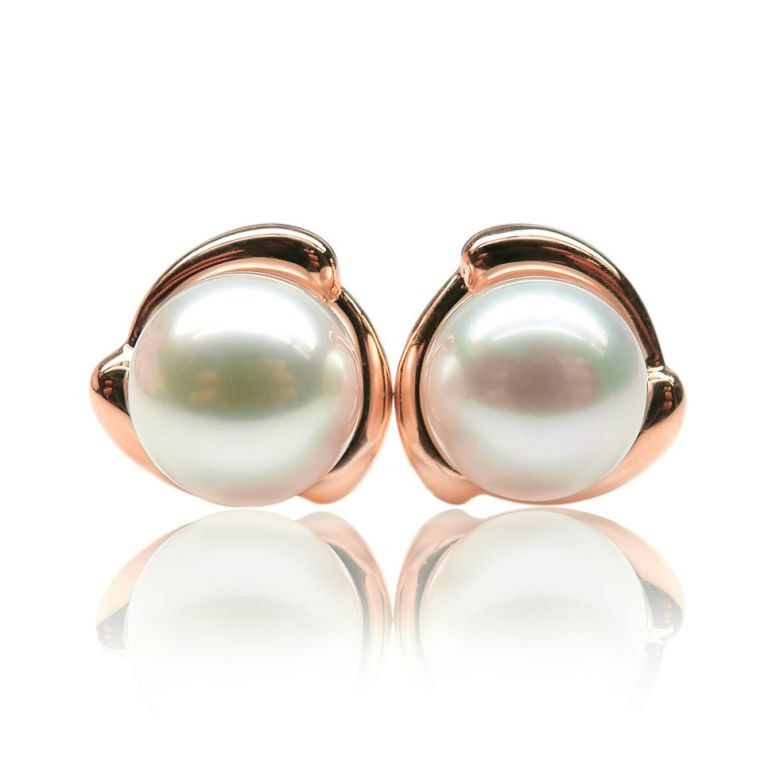 Boucles Capello. Perle blanche 9/9.5 mm, Diamants, Or rose - 1