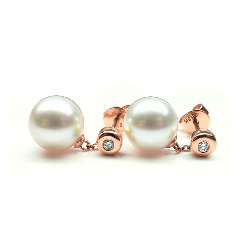 Boucles Albrizzi. Perle blanche 9/9.5 mm, Diamants, Or rose - 2