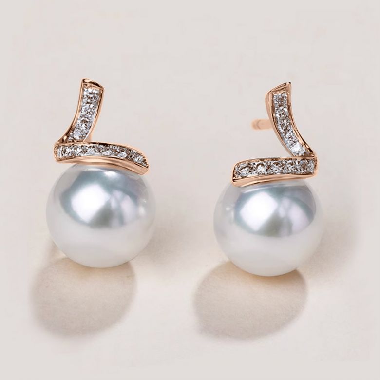 Boucles Ondine. Perle blanche 10/10.5 mm, Diamants, Or rose - 2