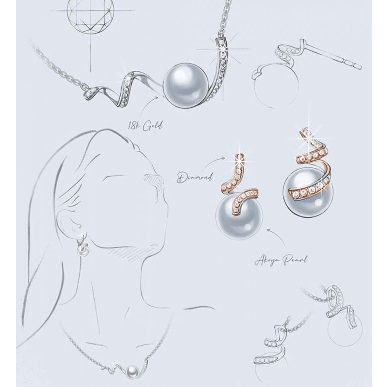 Boucles Ondine. Perle blanche 10/10.5 mm, Diamants, Or rose - 5