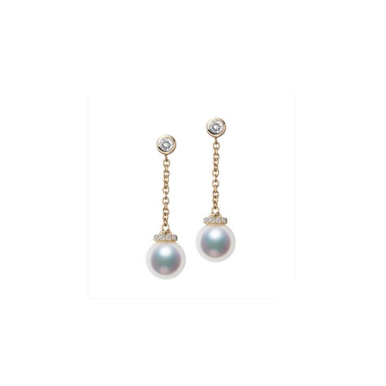 Pendantes chainette forçat. Perles Akoya Or jaune et diamants - 1