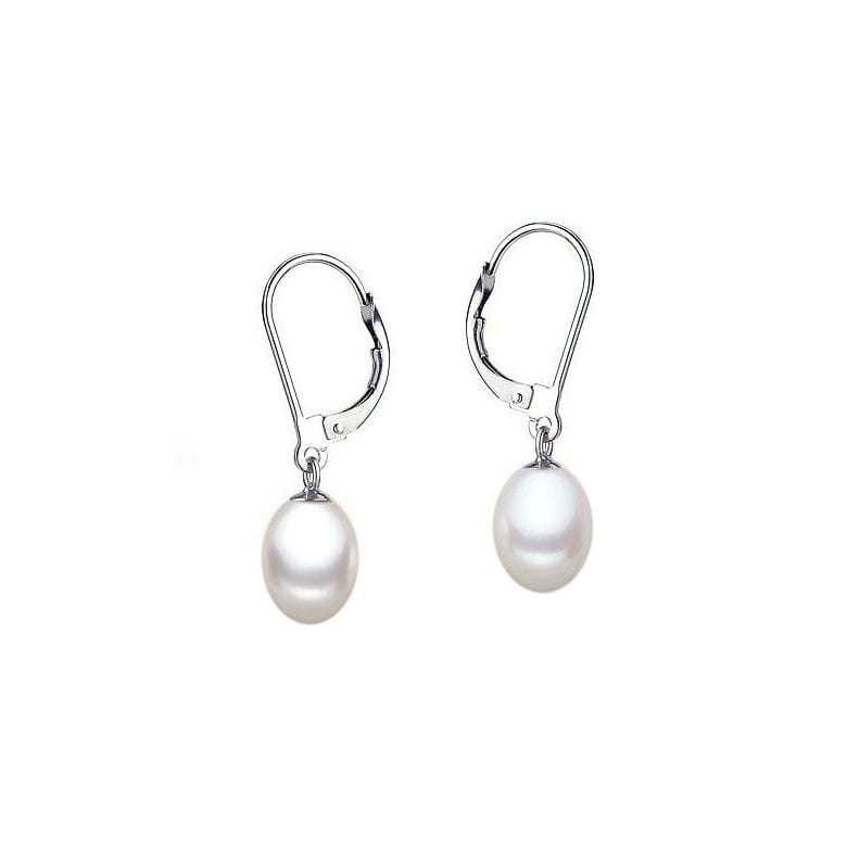Boucles oreilles or blanc - Dormeuse perle blanche Chine - 8.5/9mm - 1