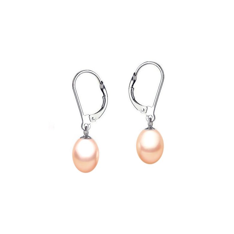 Dormeuses or blanc - Perles de culture d'eau douce roses - 8/8.5mm - 1