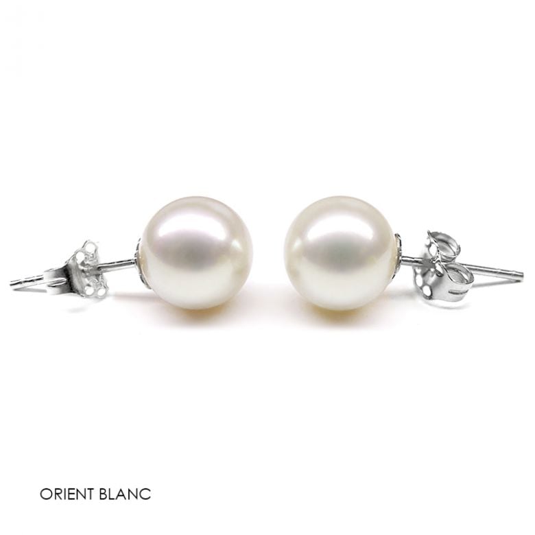 Clou oreille or blanc. Boucles perles de Chine. Perle 8/9mm - 4