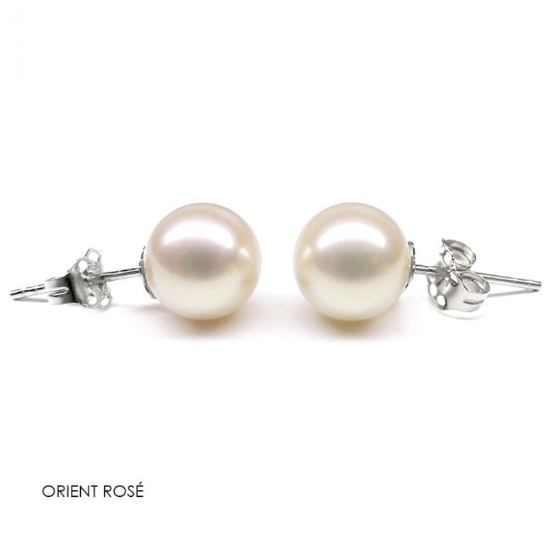 Clou oreille or blanc. Boucles perles de Chine. Perle 8/9mm - 3