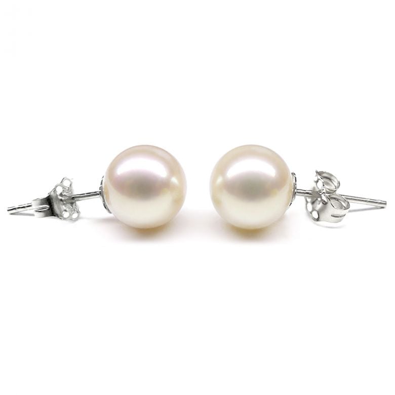 Clou oreille or blanc. Boucles perles de Chine. Perle 8/9mm - 1