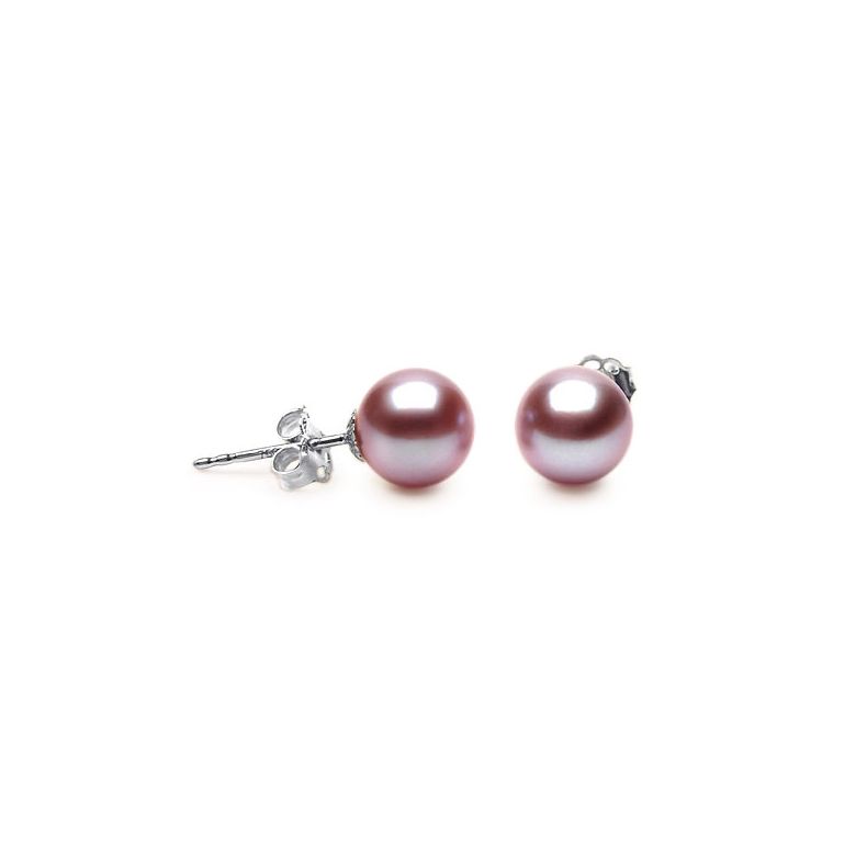 Boucle oreille or perle lavande - Or blanc 18cts - Perles Chine 8/9mm - 1
