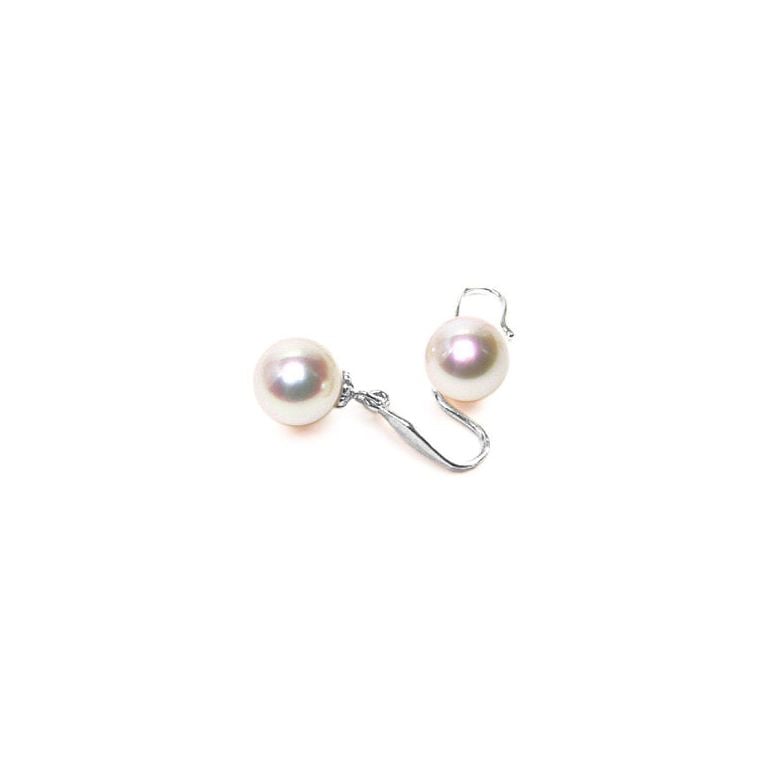 Crochets d'oreilles en or blanc - Perles de culture blanches  - 1
