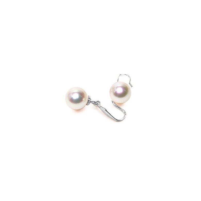 Boucles oreilles forme de crochet. Or blanc et perles blanches Chine - 1