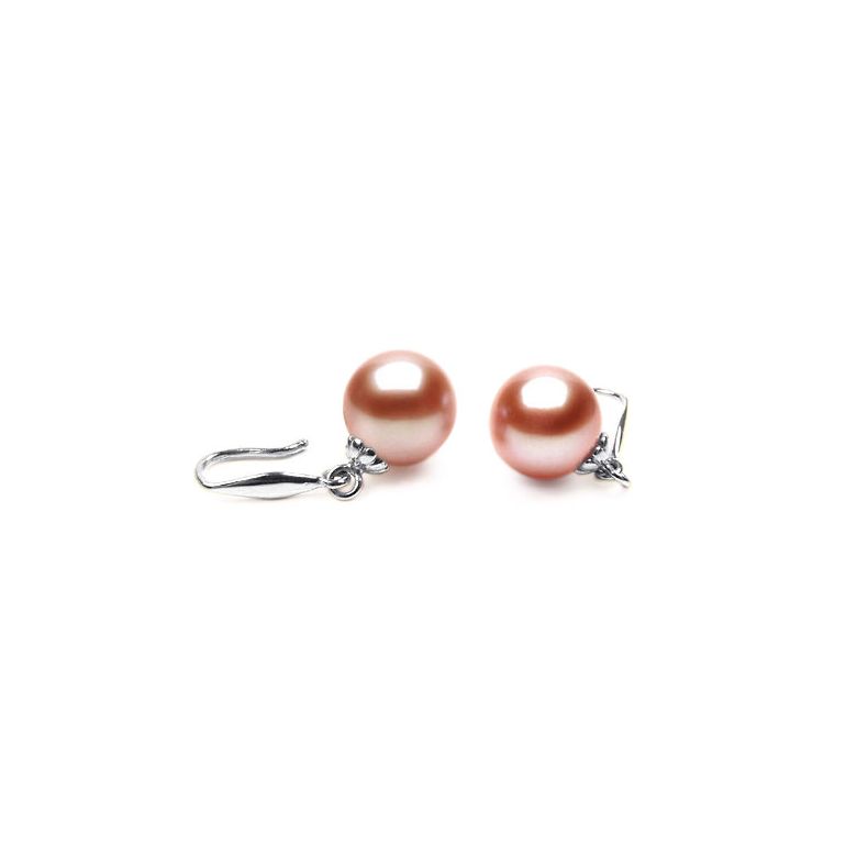 Crochets or blanc 18cts - Boucles d'oreilles perles roses de culture - 1